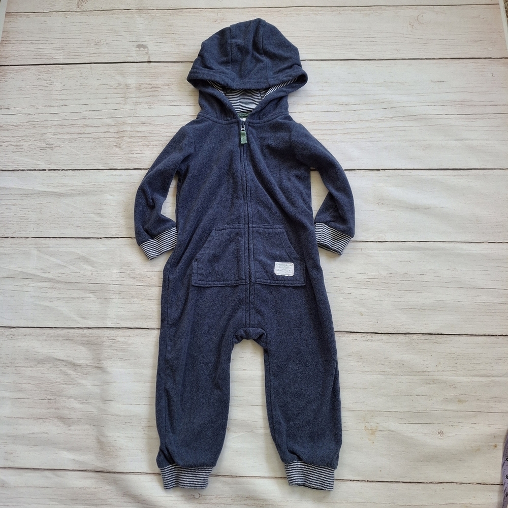 Carter's 18M Sleep And Play Blue Dinosaur Fleece Hooded Romper